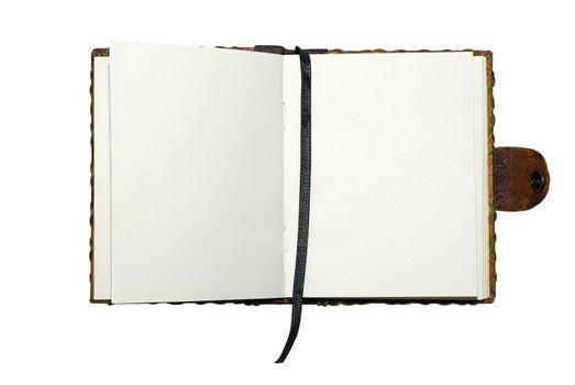 Opened note book with empty space for your text or design isolated on white.