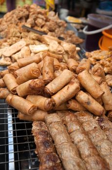 deep fried spring rolls street food in bangkok