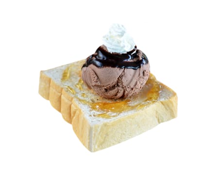 Honey toast  and whipping cream with chocolate ice cream