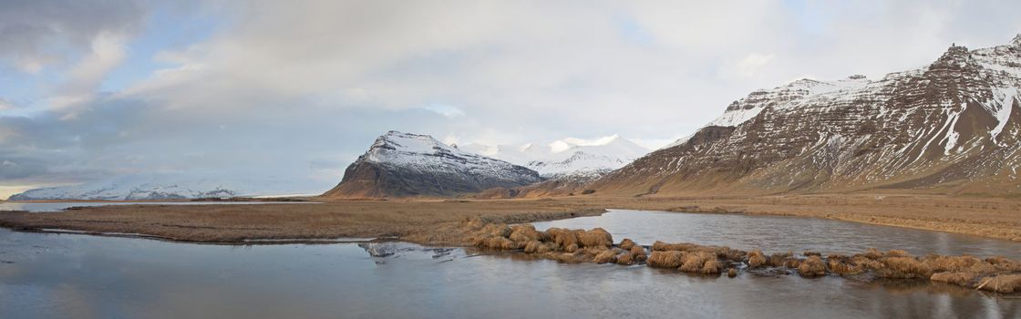 Panoramic of south iceland looking toward the vatnajokull glacier Iceland