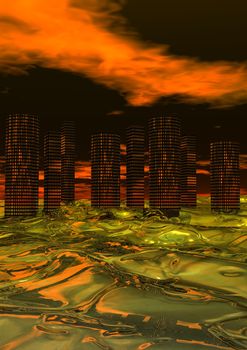 sky orange and buildings