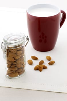 fresh and healthy cup of almonds milk made with organic almonds