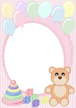 congratulations on a striped background with a teddy bear and balloons