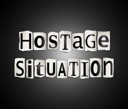 Illustration depicting cutout printed letters arranged to form the word hostage.