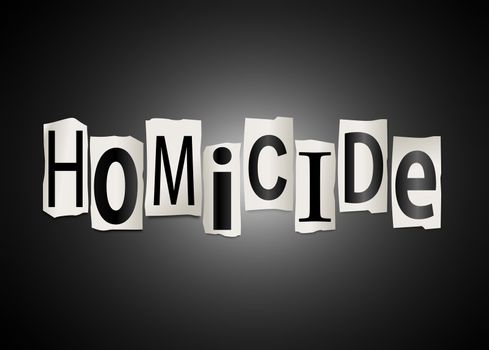 Illustration depicting cutout printed letters arranged to form the word homicide.