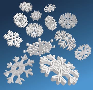 Falling 3D snowflakes. Vector
