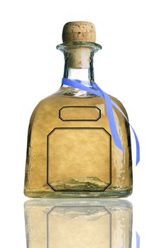 Cognac bottle without labels on the white background.