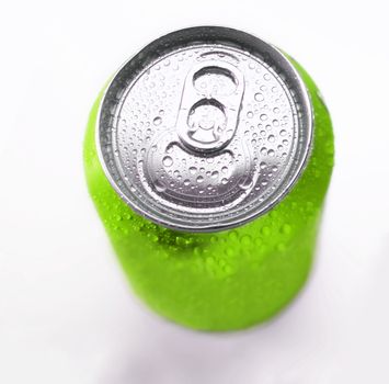 Green soft drink can close up isolated