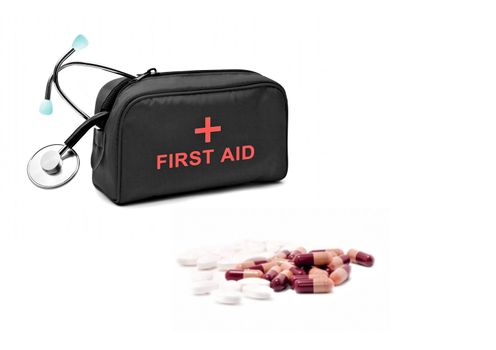 First aid kit and pills