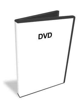 Open DVD box with disc on white background