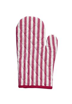 Pink striped kitchen glove isolated on white
