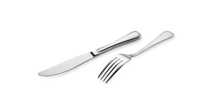 Flatware on white background. Fork and knife.