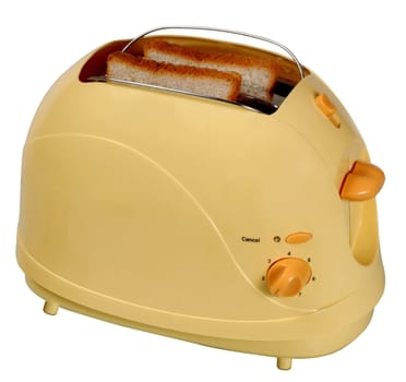toast in a yellow toaster on a white background
