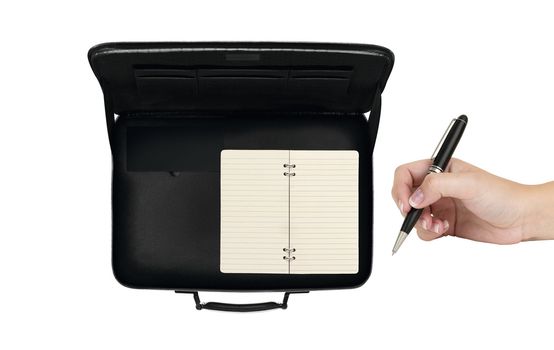 human hand with pen and notepaper