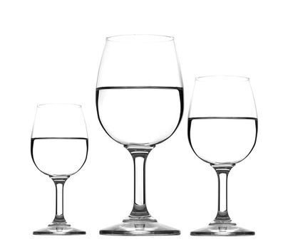 three glass of water half empty isolated