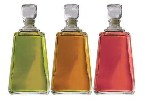 three colors perfume bottles isolated on white background