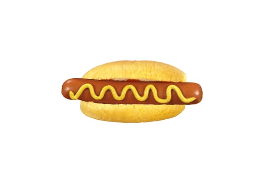 Freshly grilled hot dog with yellow mustard