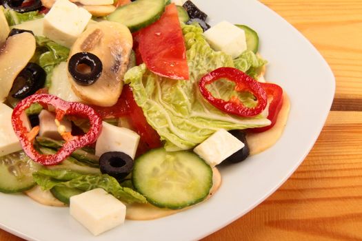 vegetable salad with mushrooms close up