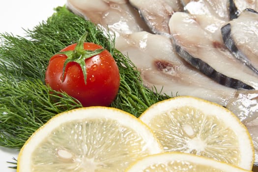 smoked fish slices close up