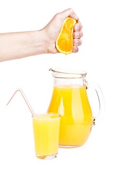 orange juice pouring into glass