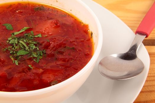 Borscht soup in traditional cuisine of Ukraine, Eastern Europe