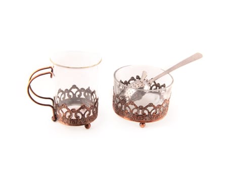 vintage glass for tea and sugar-bowl