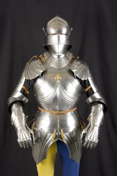 Armour of the medieval knight. Metal protection of the soldier against the weapon of the opponent