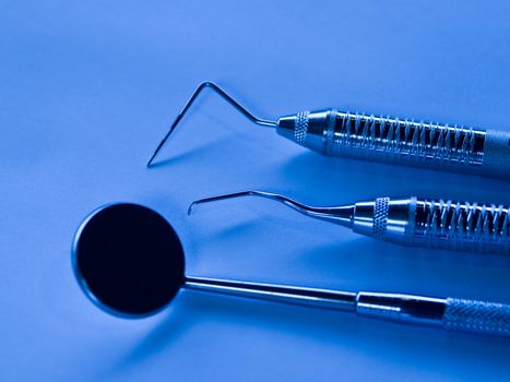 Set of Metal Medical Equipment for Dental Care 