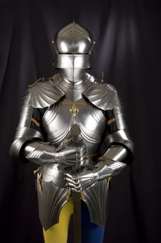 Armour of the medieval knight. Metal protection of the soldier against the weapon of the opponent