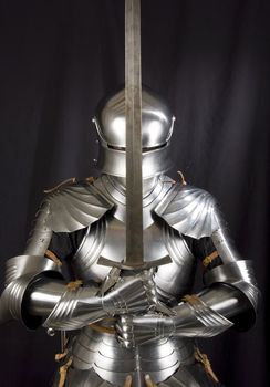 Armour of the medieval knight. Metal protection of the soldier against the weapon of the opponent