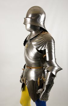 Armour of the medieval knight. Metal protection of the soldier against the weapon of the opponent