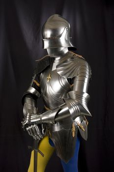 Armour of the medieval knight. Metal protection of the soldier against the weapon of the opponent