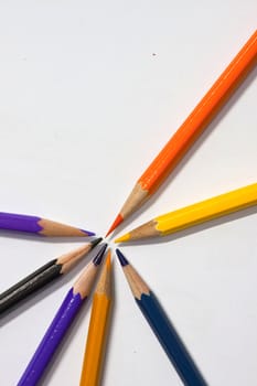 Colour pencils on white background