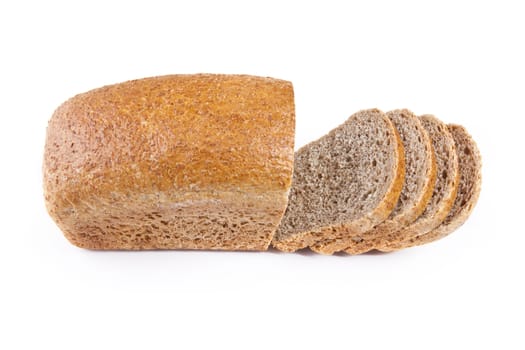 The cut loaf of bread with reflaction isolated on white
