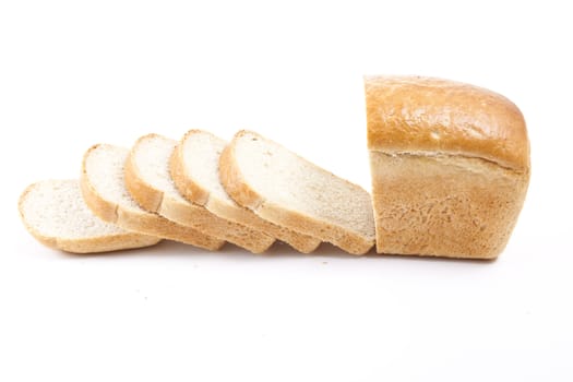 Sliced bread loaf on a white background