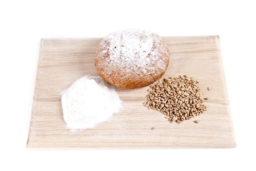 Flour and wheat grain with bread