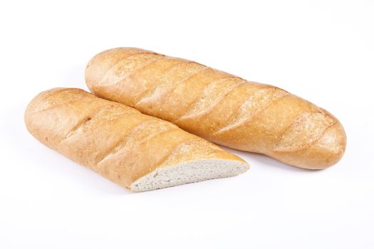 fresh baguette on white background