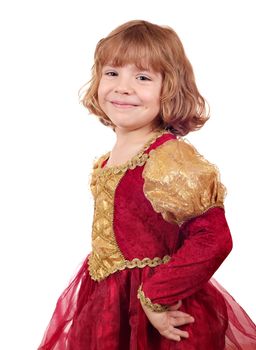 happy little girl in golden red dress