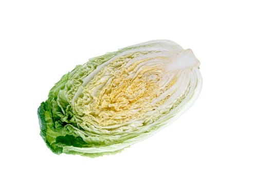 Halved chinese cabbage, clean crossection isolated on white.