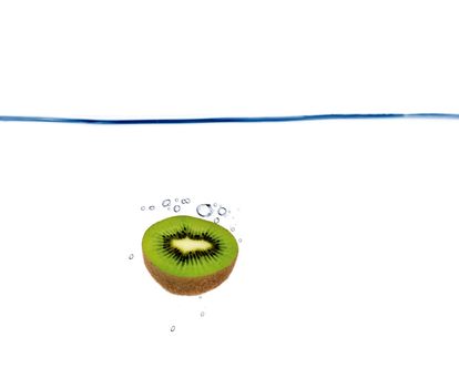 kiwi slice splash in water-isolated on white background