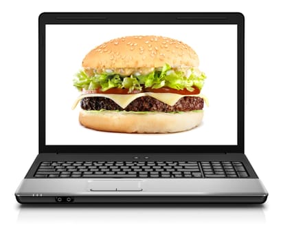 Laptop computer close-up with hamburger