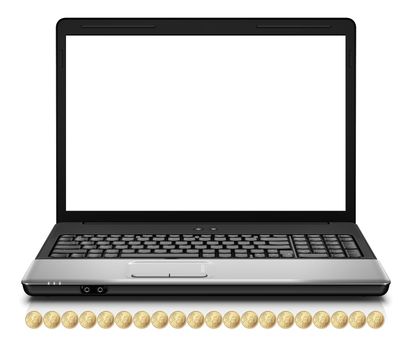 Gold coins pouring out of a laptop