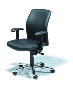 The office chair from black imitation leather isolated on white