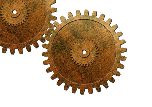 two gear used in automotive engine on isolated white background