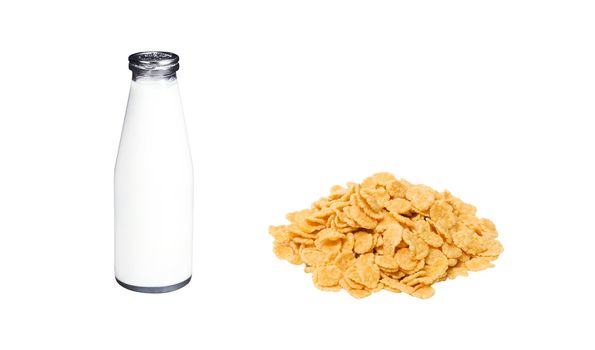 corn flakes and milk bottle