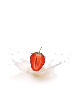 Splash of milk, caused by falling into a ripe strawberry