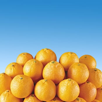 fresh orange tangerines with blue sky