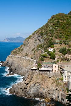Entrance to Via dell'Amore, path between villages Riomaggiore and Manarola in Cinque Terre, Italy.