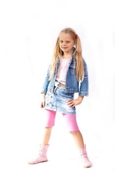 happy young girl on white background
