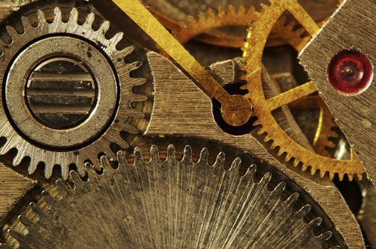 Closeup of old metal clock mechanism